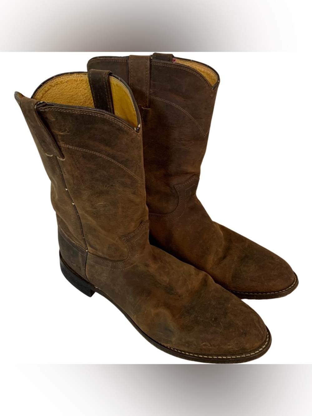 Justin 3408 Roper Boots Brown Leather Western Cowboy Boots - See Pics and Detail